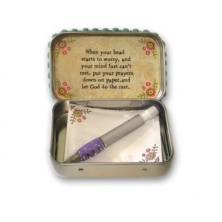 tin prayer box with pencil